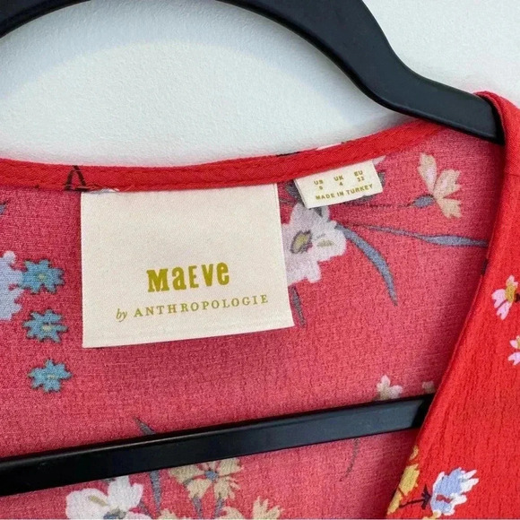 ANTHROPOLOGIE /Maeve floral V-neck rayon dress/tie sleeves size 0 - Picture 8 of 15